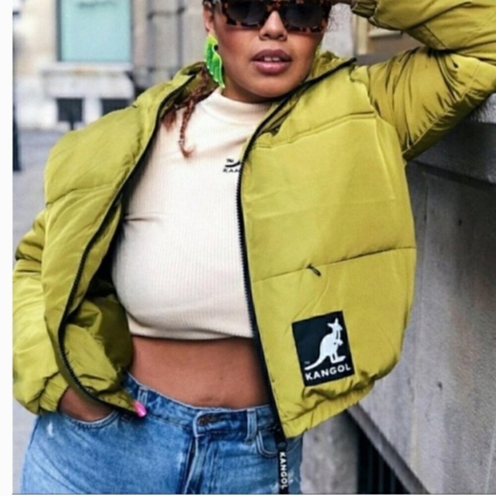 H&M SZ XS Kangol Olive Short Puffer Jacket Street Rain Ski Snow Hooded